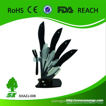 Promotional 6-Pieces Ceramic Knife Set with/ABS handle with acrylic block,classic design white blade and black handle
